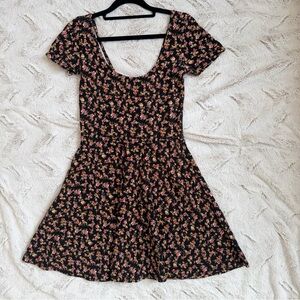 Forever 21 Black Mini Dress with Pink & Cream Floral Pattern